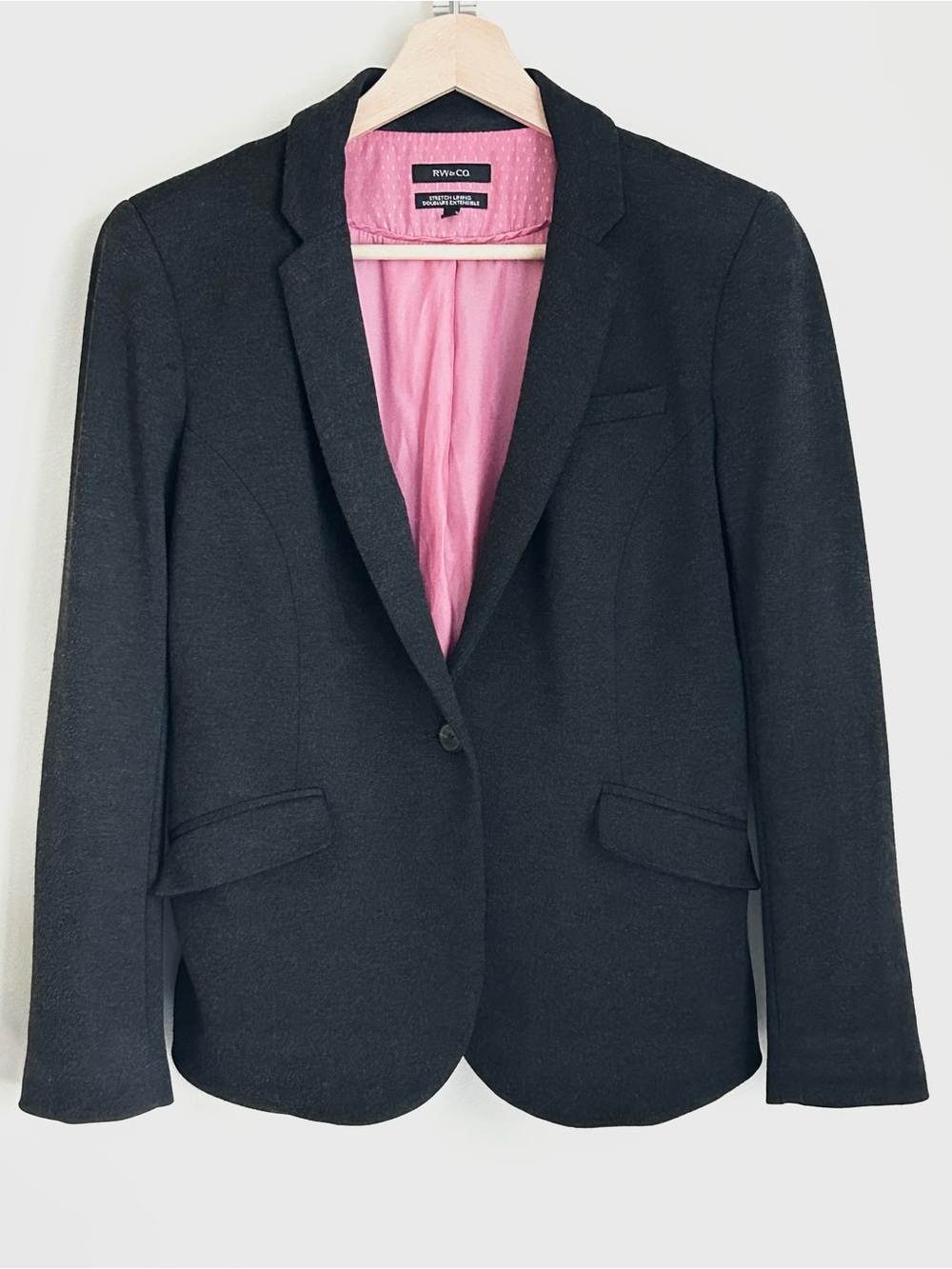 RW&CO. Dark Grey Blazer with Pink Lining, Size Small
